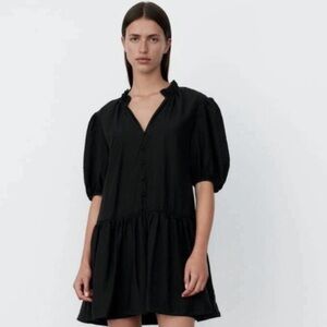 Zara Black Mini Dress with Puff Sleeves